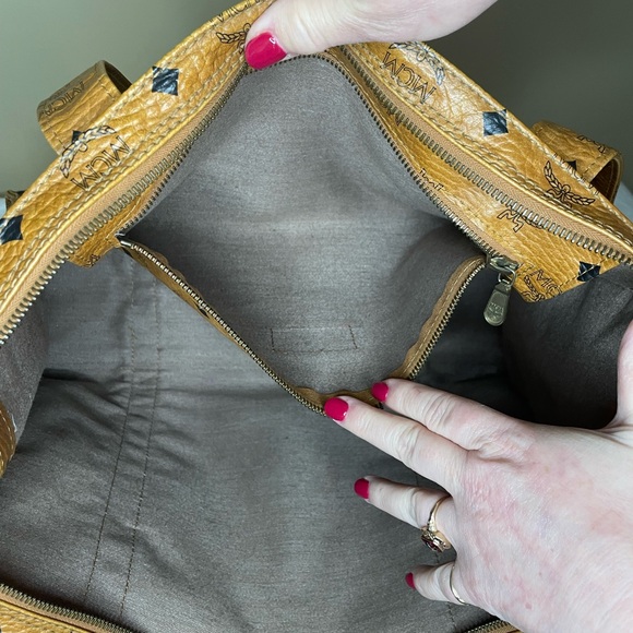 MCM Visetos Cognac Tote Bag - minor wear to corners and scratch on hardware - Picture 3 of 16